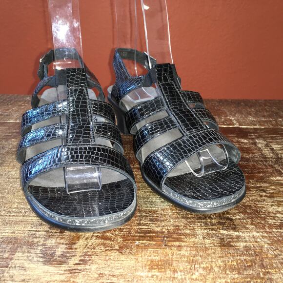 SAS Allegro Heel Strap Sandal Woman’s 9 N Narrow Black Croc Classic Heritage - Picture 2 of 9